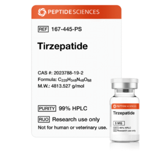 Tirzepatide 5mg research peptide in sterile laboratory vial